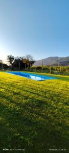 a swimming pool in the middle of a grass field at Cabañas Limonares de Olmué in Olmué