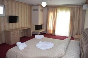 a hotel room with a bed and a television at Hotel Pogradeci 2 in Pogradec