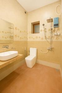 GangodawilaにあるACCOM Premium Residenceのトイレ、洗面台、シャワー付きのバスルーム