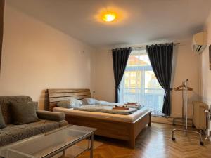 a living room with a bed and a couch at Cozy Nest Eden- Apartment in Golčŭv Jeníkov