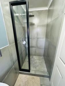 a shower with a glass door in a bathroom at Hope Villa Luxury Accomodation in Odendaalsrus +28 photos