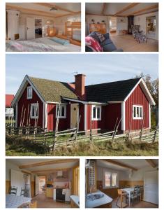 two pictures of a red barn and a house at Sommargyllen Torp Brändabo in Torsås