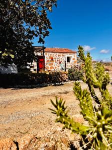 un edificio de ladrillo con una puerta roja en un patio en Las Casitas - Casa Higo, en Granadilla de Abona