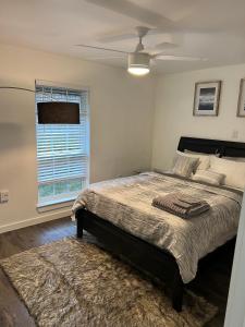 达拉斯3 DT Dallas l FIFA WORLD CUP READY l 5 Min from Love Field的一间卧室，里面有一张床和一个吊扇 更多24张照片