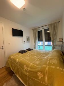 Ένα ή περισσότερα κρεβάτια σε δωμάτιο στο Engadin's 1BDR Apartment near Ski lift