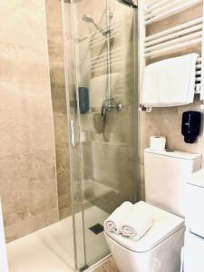 サンタンデールにあるVilla Olas y Llamas Ciudad, mar y naturalezaのシャワーとトイレ付きのバスルーム