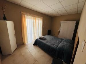a bedroom with a bed and a large window at Apart Los Laureles Dpto 2 in Villa Regina