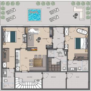 a floor plan of a house with a pool at Deluxe Suite Goldreh in Kaltenbach