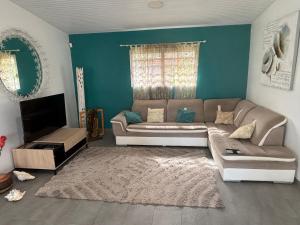 a living room with a couch and a tv at Chambre zen & bien-être à 5 mn de la Galléria in Le Lamentin
