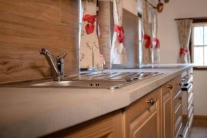a kitchen with a sink and a counter top at Artlieb Hütte in Maschl