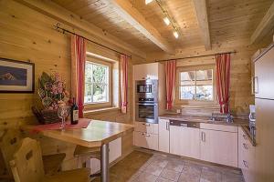 HäusernにあるAchenseer Hüttendörflの木製の壁と木製の天井のキッチン +12枚の写真
