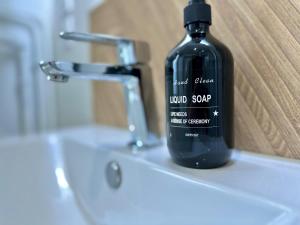 una botella de jabón líquido en el lavabo del baño en Idéal couples & pro - Patio extérieur- Proche centre ville et gare - Promenade au bord de la Charente - Parking à proximité - Wifi très haut debit - Équipement premium -Netflix, en Angulema 15 fotos más