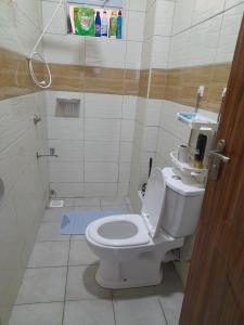 a bathroom with a white toilet and a sink at Del's Homes -Ruiru in Ruiru
