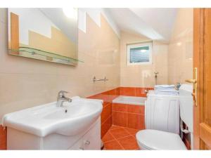 une salle de bain avec un lavabo blanc et des toilettes dans l'établissement Four Bedroom Villa with the pool, à Brištane 10 autres photos