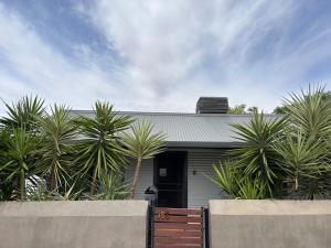 ein Haus mit Palmen davor in der Unterkunft Park, Outdoor Gym, Sports Oval, 3 Queen Room House in Broken Hill