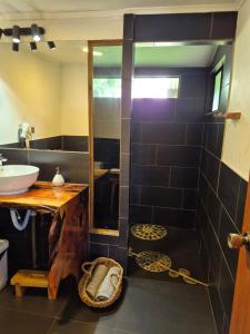 a bathroom with a sink and a shower at Villa Maori Tea Rapa Nui, Easter Island with ocean view in Hanga Roa +59 photos
