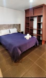 a bedroom with a bed with two pillows on it at Lofts de Mexiamora in Guanajuato