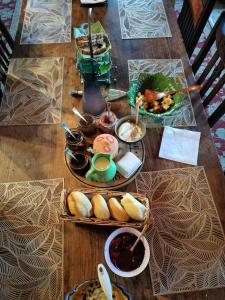 a table with a tray of food on it at Redwood Valley B and B Caravan Retreat in Redwoods Valley