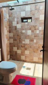 Koupelna v ubytování Cabañas Ticomulco