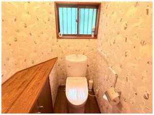 a bathroom with a toilet and a sink and a window at コテージちゃ豆ん家 in Nasu +7 photos