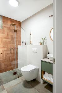 a bathroom with a toilet and a sink at ארץ-נגב צימרים בירוחם in Yeroẖam