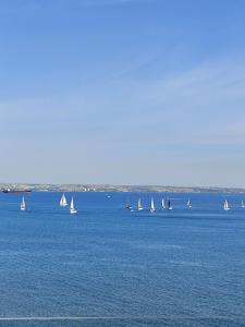 a group of sailboats on a large body of water at Front-Row - Skyline Retreat - Pool Access in Larnaka