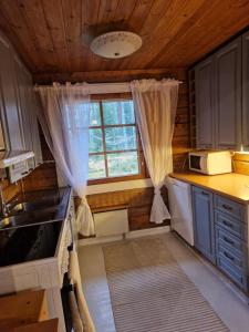 Kuchyň nebo kuchyňský kout v ubytování Hietajärvi Helmi, pieni huvila