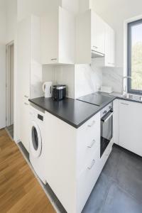 a white kitchen with a sink and a dishwasher at Cozy Brabanconne apartment in Brussels +4 photos