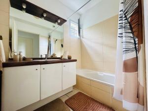 a bathroom with a sink and a bath tub at Le Faure - Appartement Centre ville et Jardin 2 personnes in Valence