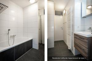 a bathroom with a bath tub and a sink at Residentie Californië in De Koog +73 photos