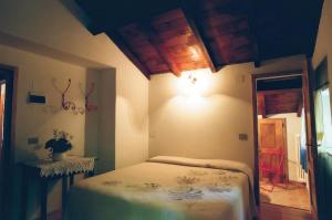 a bedroom with a bed and a light on the wall at Il Seccatoio in Riolunato +15 photos