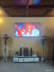 una pared con dos jarrones con la imagen de una mujer en Bobo LAFIA RESIDENCE MEUBLEE, en Bobo-Dioulasso