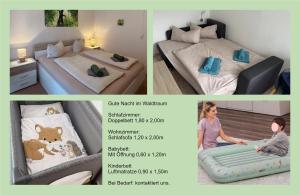 Giường trong phòng chung tại Waldtraum Schwimmbad Sauna Kinderbett wandern