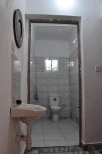 a bathroom with a sink and a toilet at Bulu Apartments in Kilifi