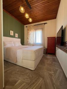 a bedroom with a large bed and a television at Martsalo in Lefkada Town
