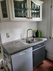 eine Küche mit Spüle und Arbeitsplatte in der Unterkunft Ferienwohnung Lindenhof in Mittelhof + 3 Fotos
