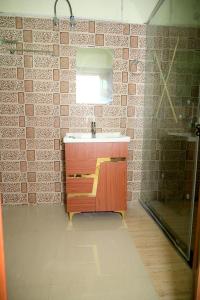 a bathroom with a sink and a mirror at OZY Homestay in Rāiwāla