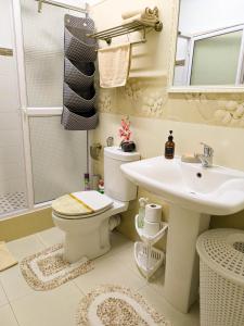 a bathroom with a toilet and a sink at Coconut Palm Retreat in Flic-en-Flac