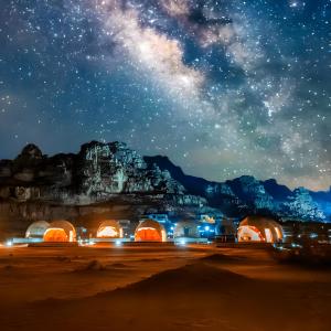 a starry night with the milky way at Desert Front camp in Aqaba
