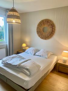 a bedroom with a bed with a mirror on the wall at NUIT ET JOUR à Chaumont in Chaumont