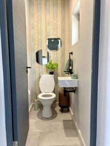 a bathroom with a toilet and a sink at Table View Escape in Cape Town