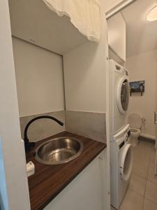 a small bathroom with a sink and a toilet at Studio lumineux jardin privatif Paris & Disney in Noisy-le-Grand