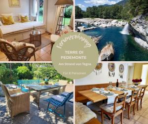 a collage of pictures of a house with a river at Terre di Pedemonte Centovalli am Strand von Tegna in Tegna