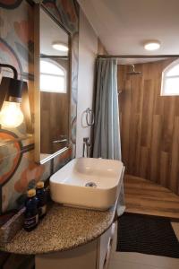 a bathroom with a sink and a shower at Asher Hospedaje y Turismo in Riobamba +23 photos