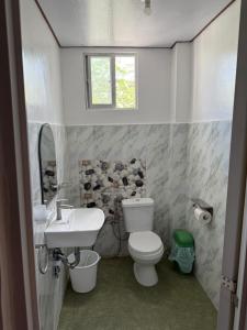 um banheiro com vaso sanitário, pia e janela em Bancasi Hostel Shared Dormitory em Butuan mais 13 fotografias