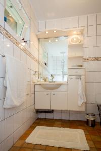 ein Bad mit einem Waschbecken und einem Spiegel in der Unterkunft Gasthuys Hongerdyck in Bruchterveld