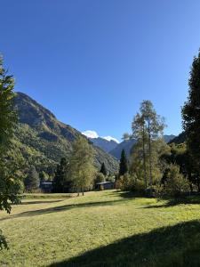 a field of grass with mountains in the background at IsabellaGuestHouse in Chiusa di Pesio