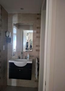 une salle de bain avec un lavabo et un miroir dans l'établissement Temporary Furnished Apartment 1 bedroom, à Córdoba