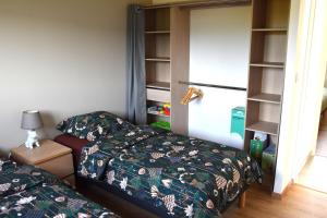 a bedroom with two beds and a closet at L'échappée Bourguignonne in La Vineuse