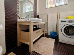 a bathroom with a sink and a washing machine at Private Flatlet in a Villa with Pool - 6 Guests Max in Naxxar